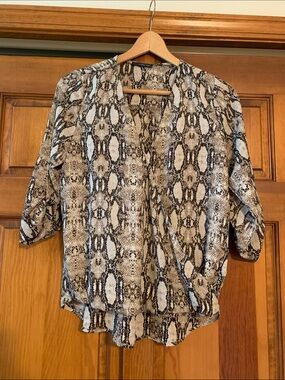 West Kei Snakeskin Print Women's Blouse - Taupe/Black